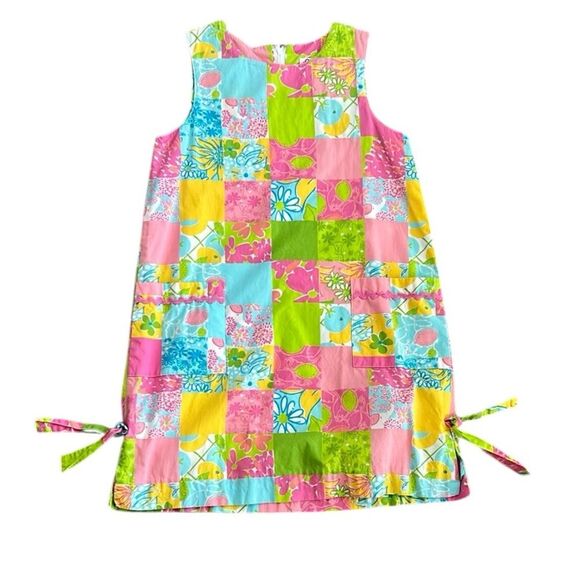 Vintage Lilly Pulitzer Patchwork Lemon Flower Shift Dress Girls Size 7 - Picture 1 of 5